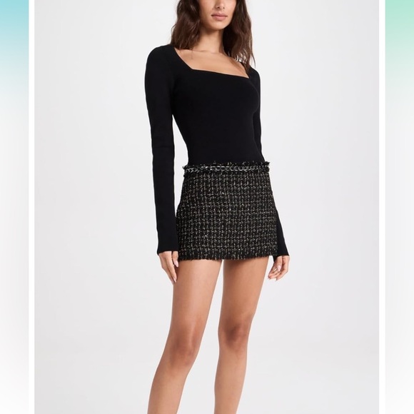 alice + olivia jalen black tweed glitter Chain Miniskirt size 12 - Picture 5 of 14